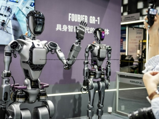 Humanoid robots on display at the World Artificial Intelligence Conference in Shanghai PHOTO: AFP